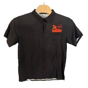 The Godfather Marlon Brando Graphic Button Down Shirt Black Rayon Mens Medium
